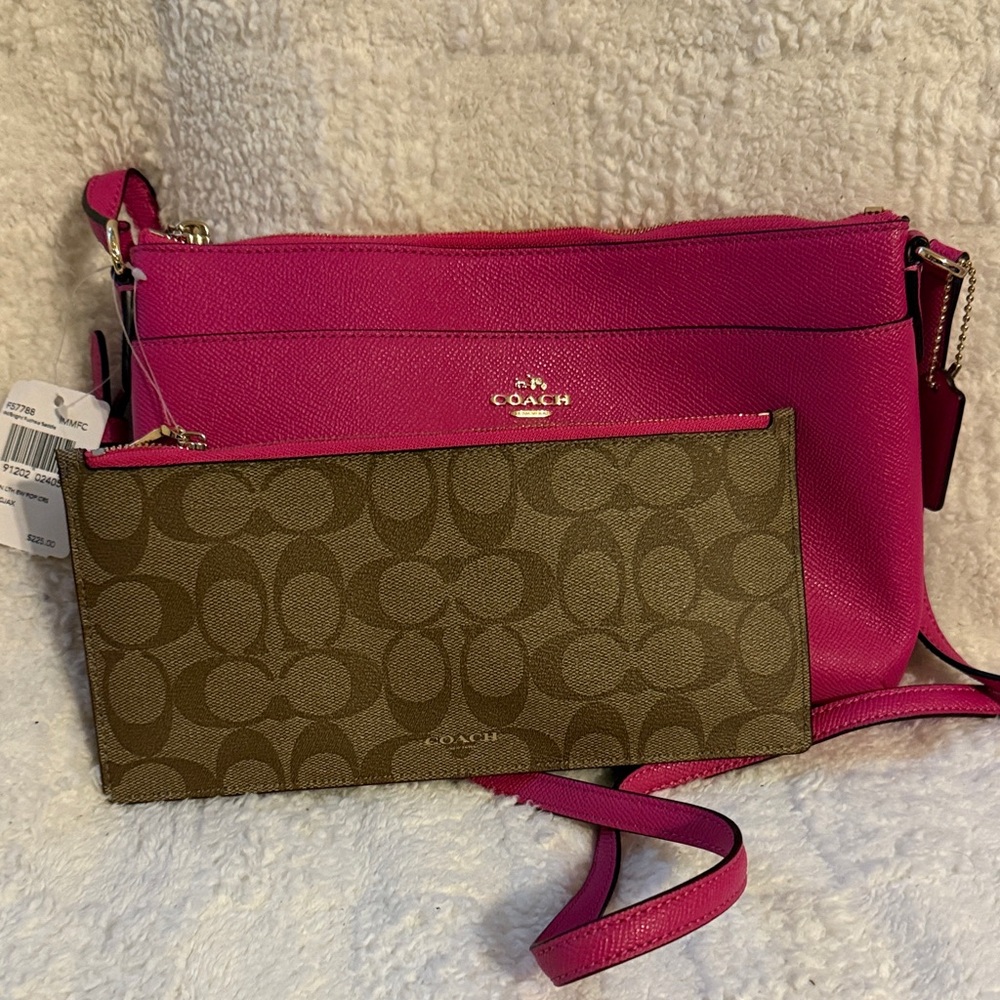 Coach Fuchsia Crossbody Bag with Signature Brown Pouch